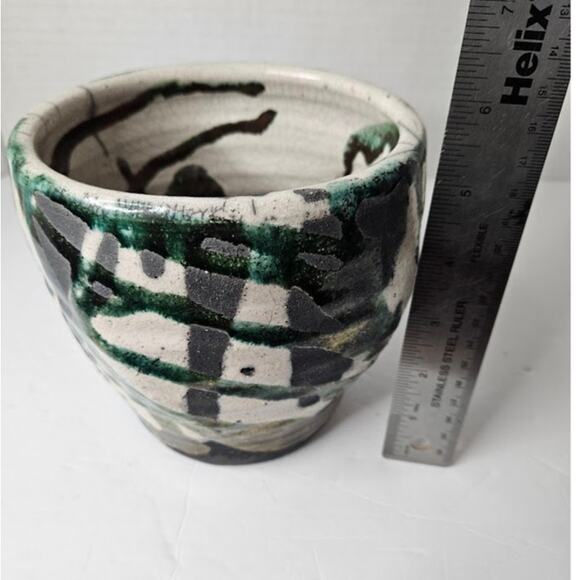Raku Hand Thrown Coiled Pottery Vase signed JH  5"  1996 Western Style SEE - Picture 7 of 10